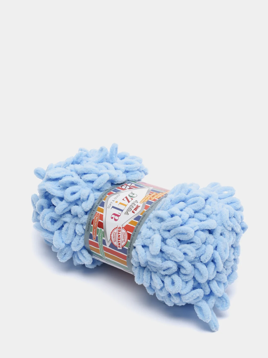 Светло-синий пряжа Alize Puffy Fine, петельки маленькие, 100 г, 14 м