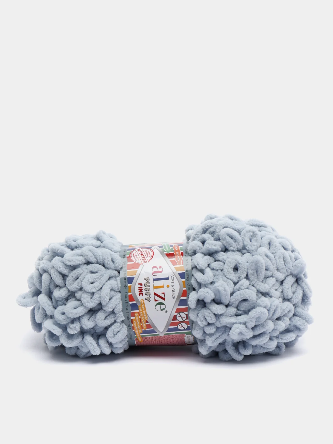Серый металлик пряжа Alize Puffy Fine, петельки маленькие, 100 г, 14 м