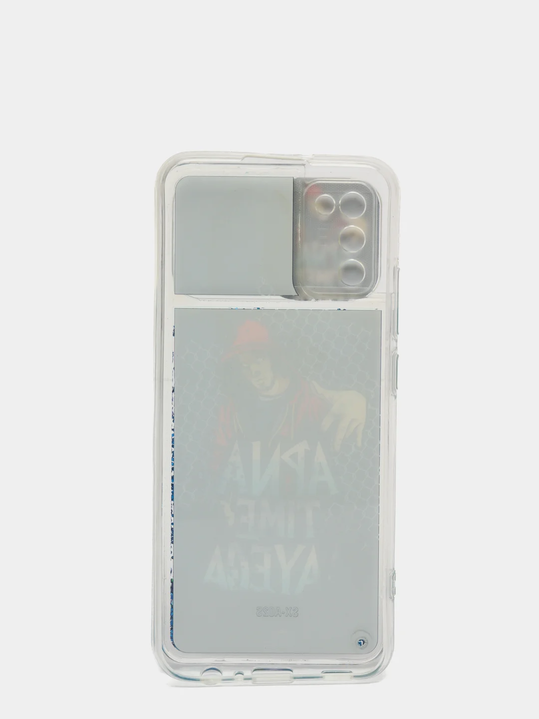 Темно-синий чехол Samsung Galaxy A02s силиконовый, переливающийся жидкий с блестками и защитой камеры