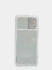 Темно-синий чехол Samsung Galaxy A02s силиконовый, переливающийся жидкий с блестками и защитой камеры
