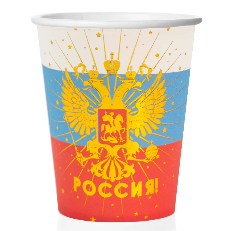 Синий бумажная посуда "Россия!": тарелки, стаканы