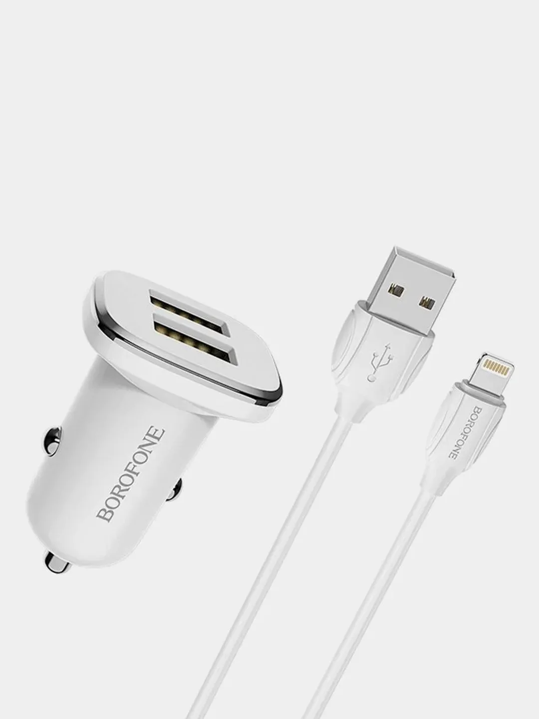 Автомобильное зарядное устройство Borofone BZ12, 2хUSB, 2.4А + кабель Lightning для iPhone