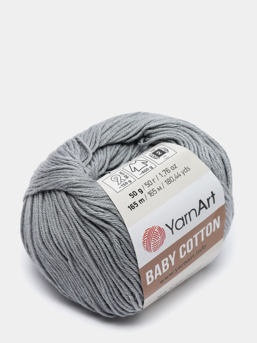Серый пряжа YarnArt Baby cotton, 50 г, 165 м, акрил и хлопок