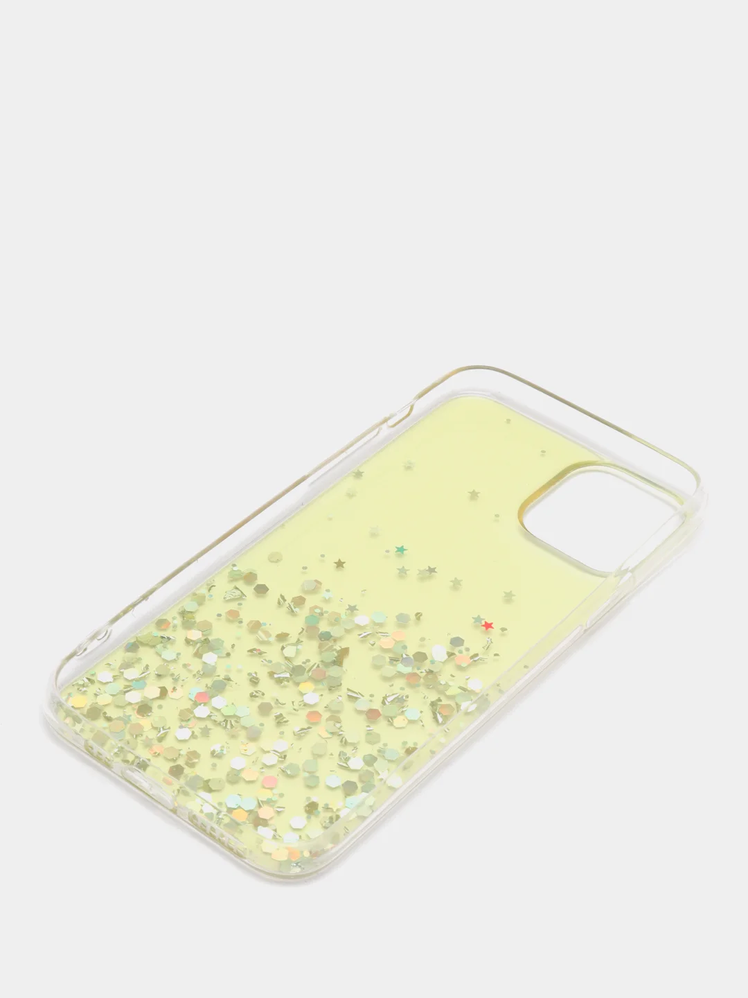 Желтый чехол пластиковый iPhone 11 Pro, 11 Pro Max, с блестками
