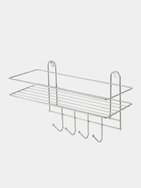 Полка настенная Lecco Plus, 33 х 12,5 х 21 см, 4 крючка, хром