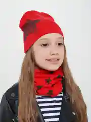 Красный детская шапка со снудом, комплект для детей