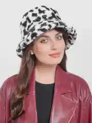 Белый панама меховая с принтом "Cow"