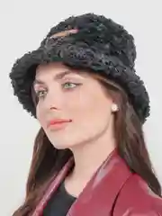 Черный зимняя меховая женская шляпа панама