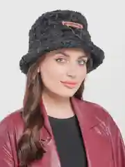 Черный зимняя меховая женская шляпа панама