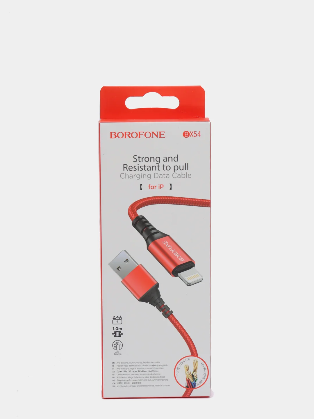 Красный кабель зарядный BOROFONE BX54 (1m, Micro-USB/Type-C/Lightning) для Android и Apple iPhone