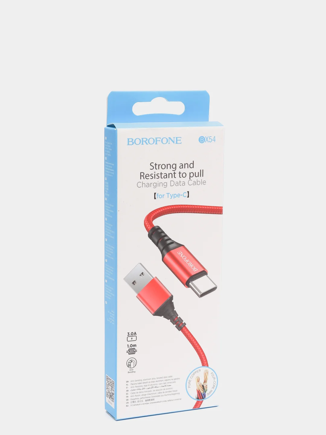 Красный кабель зарядный BOROFONE BX54 (1m, Micro-USB/Type-C/Lightning) для Android и Apple iPhone