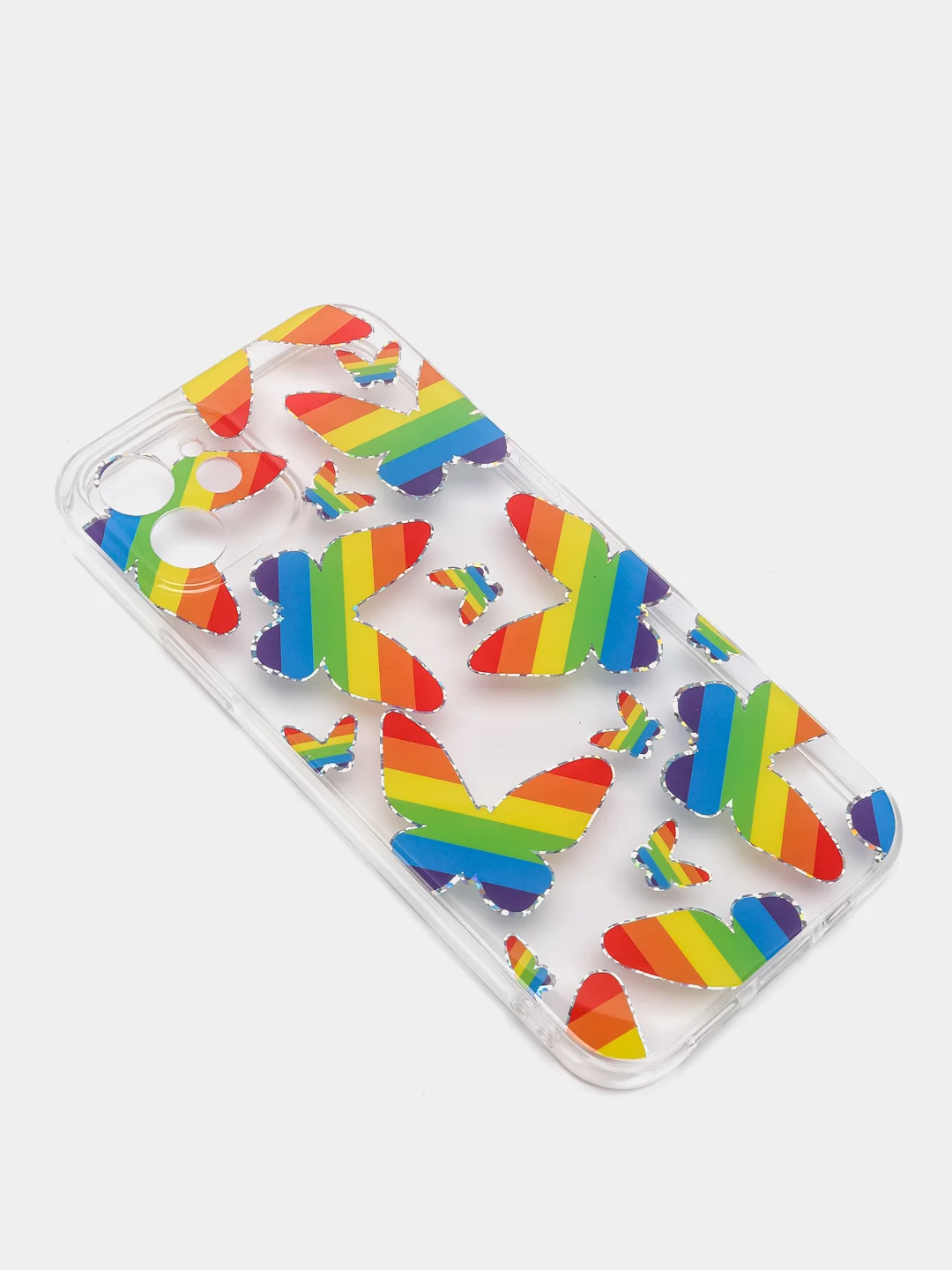 Пурпурный чехол Apple iPhone 12, 12 Pro, 12 Mini прозрачный с рисунком и блестками
