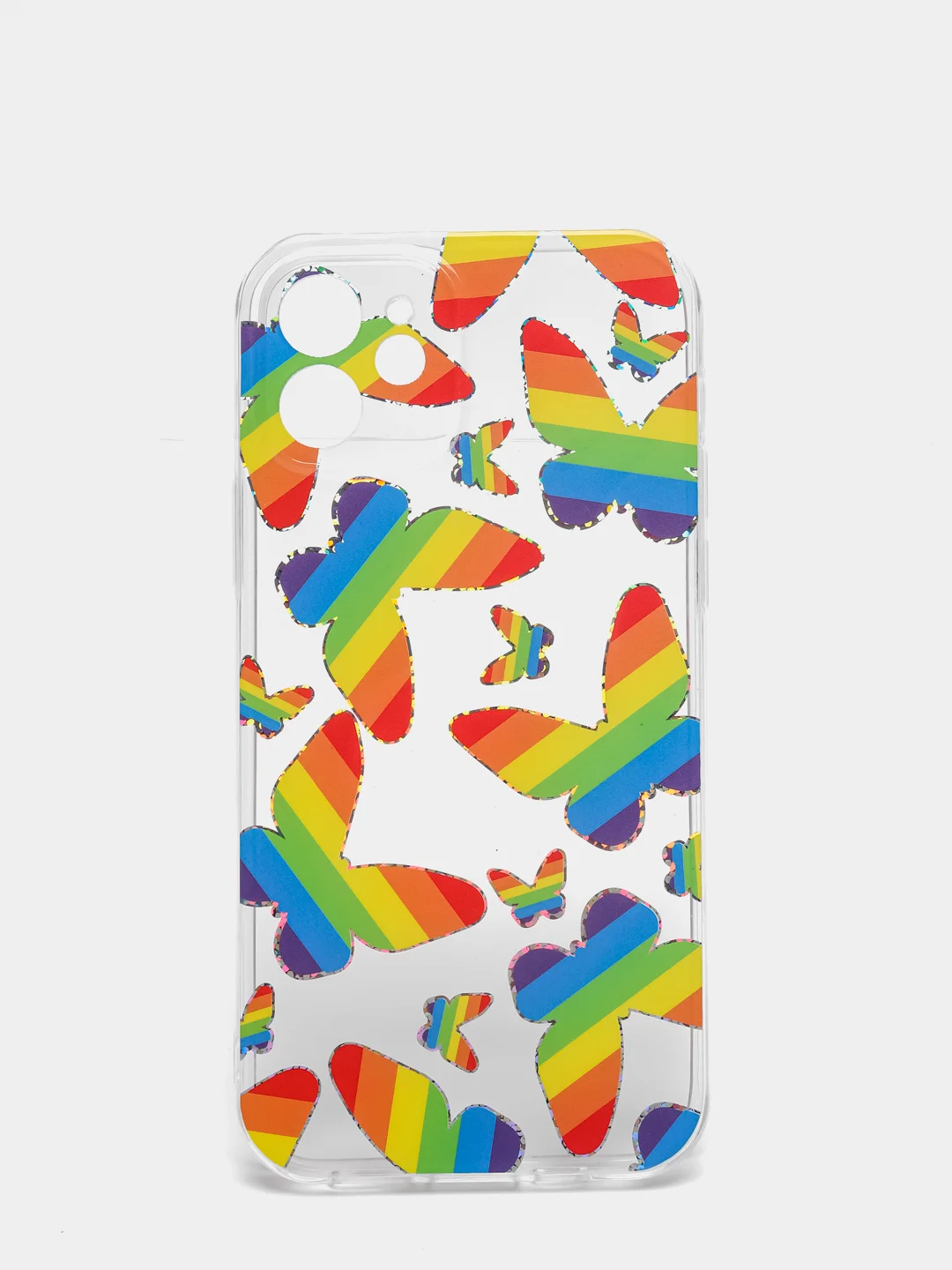 Пурпурный чехол Apple iPhone 12, 12 Pro, 12 Mini прозрачный с рисунком и блестками