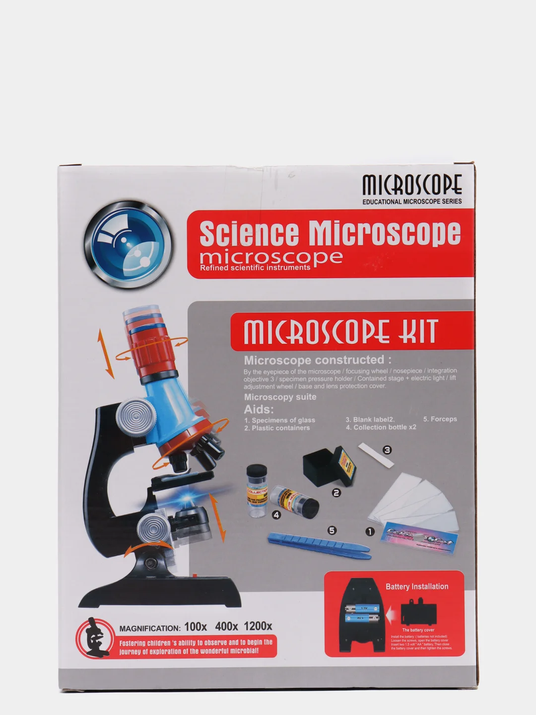 Микроскоп детский, с увеличением 100х, 400х, 1200х