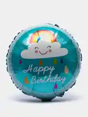 Голубой шарик фольгированный круглый с облаком, с надписью "Happy Birthday"