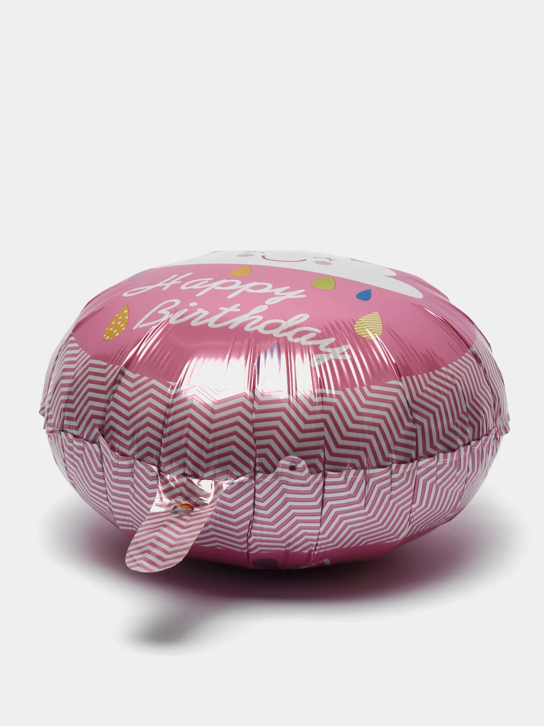 Розовый шарик фольгированный круглый с облаком, с надписью "Happy Birthday"