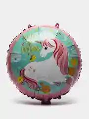 Шарик фольгированный круглый с единорогом на день рождения