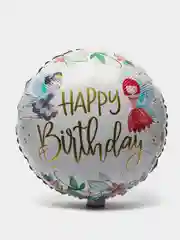 Шарик фольгированный круглый с надписью "Happy Birthday", фея