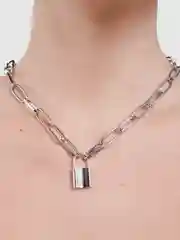 Серебряный цепочка с крупными звеньями и подвеской - замком, женское и мужское ожерелье