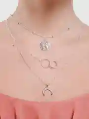 Серебряный многослойная цепочка с подвеской "Земля и месяц. Планета. Месяц. Кольца-Конго", 35-50 см