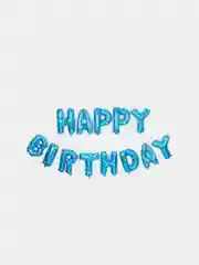 Голубой шары гирлянда "Happy Birthday" - "С Днем Рождения", большие 40 см, с лентой и трубочкой