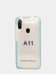 Чехол силиконовый Samsung A11, прозрачный, с цветной вставкой