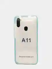 Голубой чехол силиконовый Samsung A11, прозрачный, с цветной вставкой