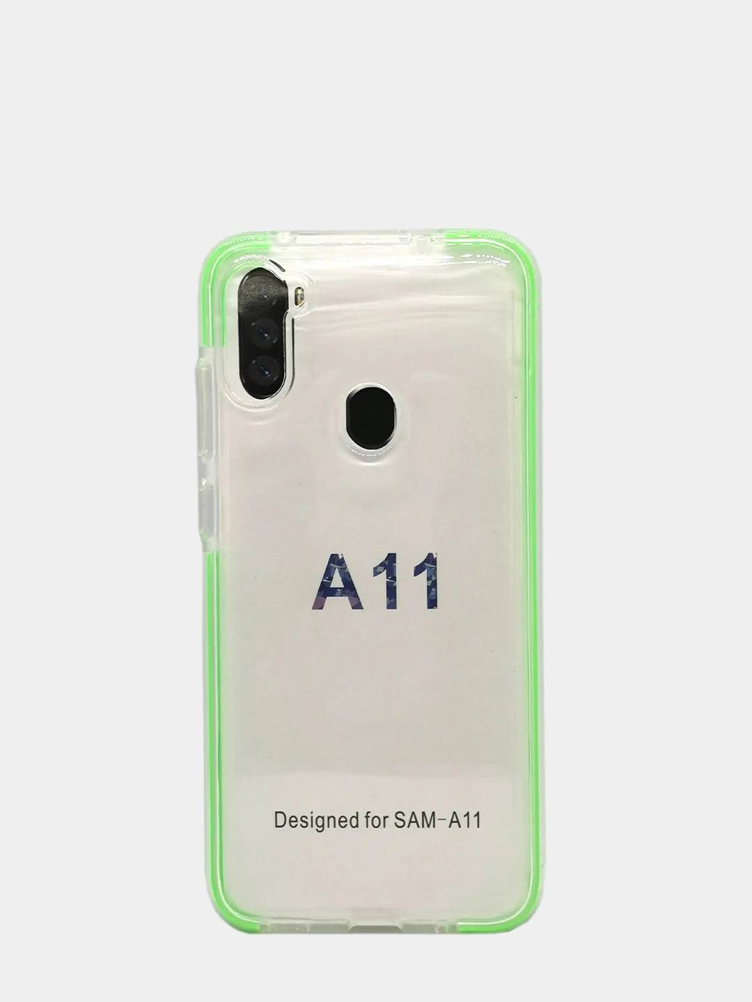 Лайм чехол силиконовый Samsung A11, прозрачный, с цветной вставкой