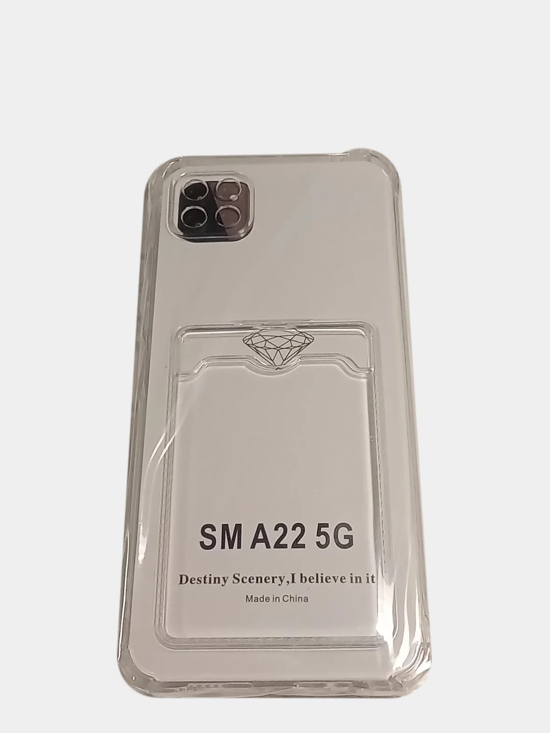 Прозрачный чехол для Samsung A22S с отделением для пластиковой карточки, противоударным бортом