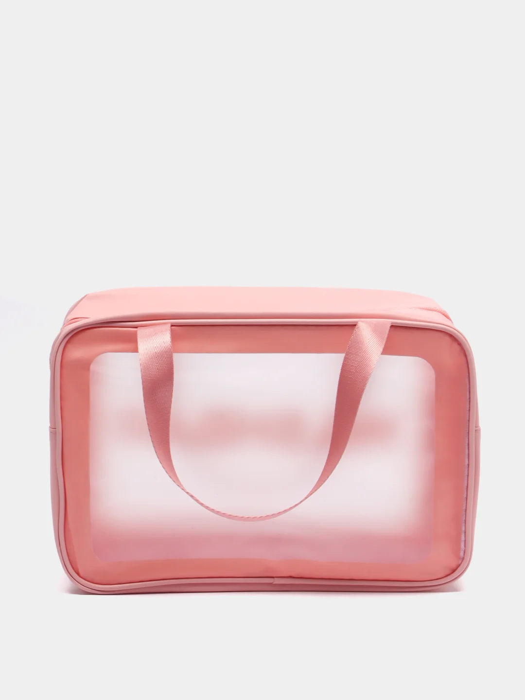 Розовый сумка косметичка Washbag с ручками на молнии прозрачная, 4 цвета