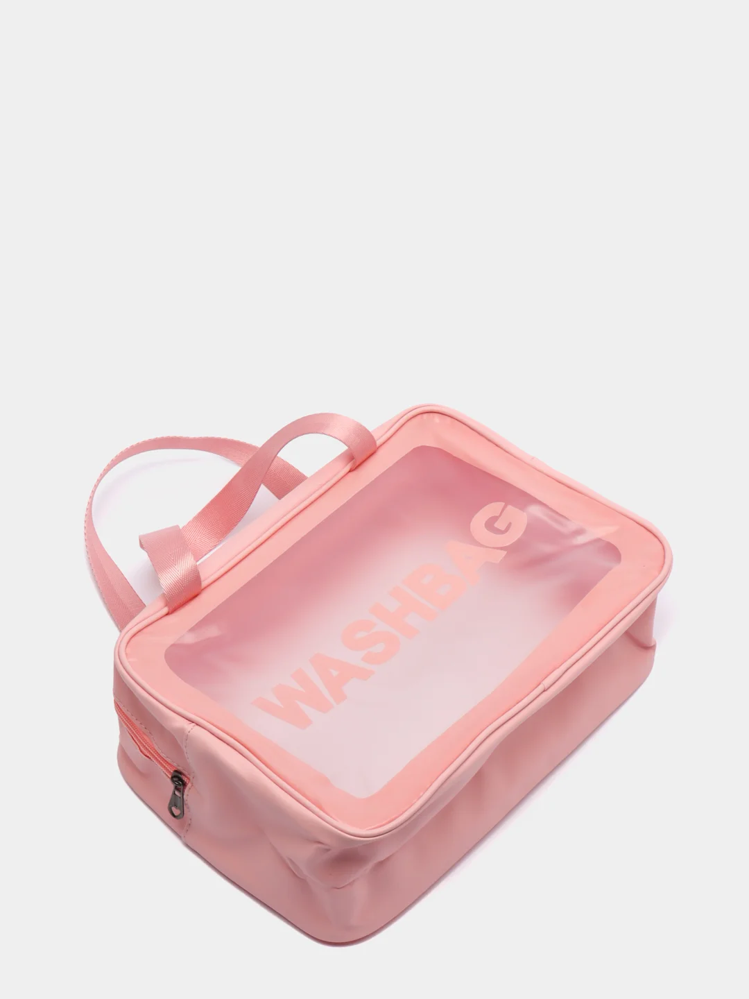 Розовый сумка косметичка Washbag с ручками на молнии прозрачная, 4 цвета
