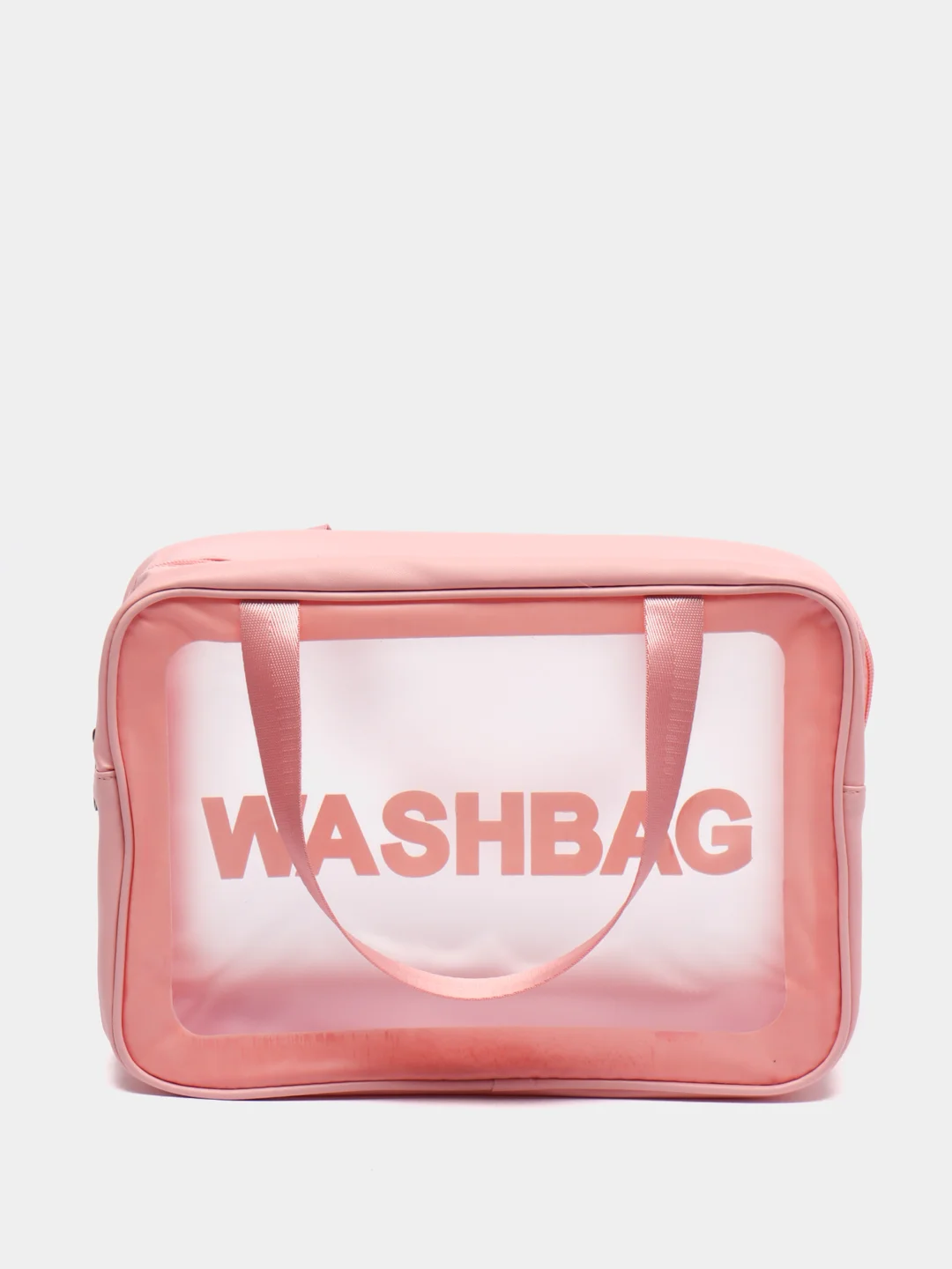 Розовый сумка косметичка Washbag с ручками на молнии прозрачная, 4 цвета