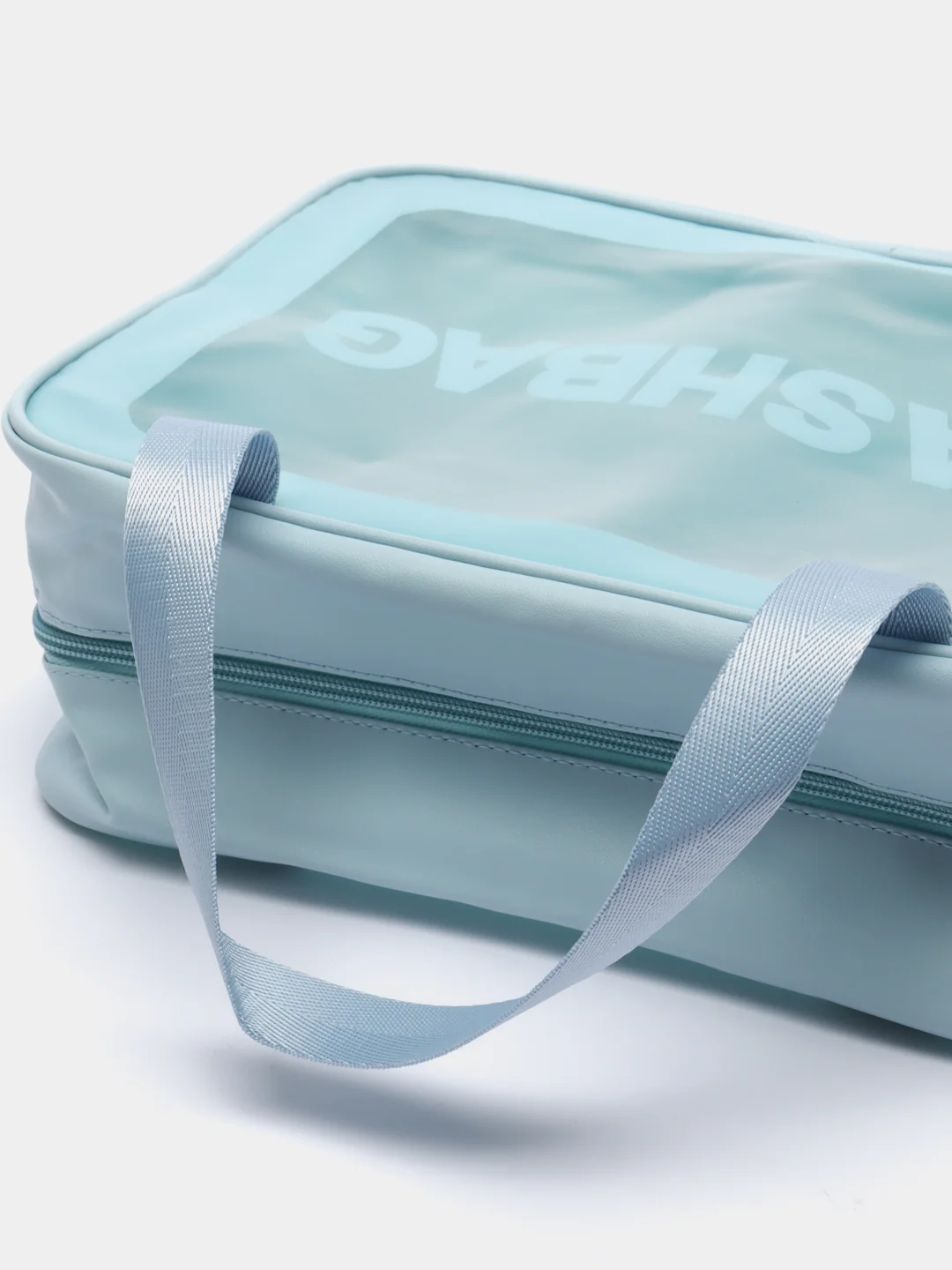 Голубой сумка косметичка Washbag с ручками на молнии прозрачная, 4 цвета