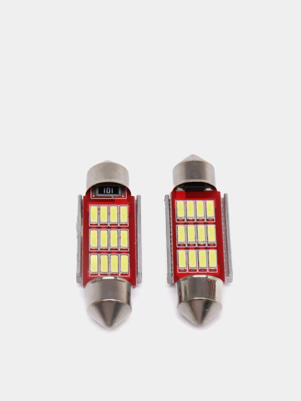 Автолампа светодиодная C5W (12SMD 1414), радиатор, 36 мм, биполярная, 2 штуки