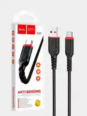 Черный usb-кабель HOCO X59 для зарядки и передачи данных Lightning/Micro USB/Type-C, 2.4A, 1 м