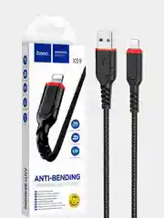 Черный usb-кабель HOCO X59 для зарядки и передачи данных Lightning/Micro USB/Type-C, 2.4A, 1 м
