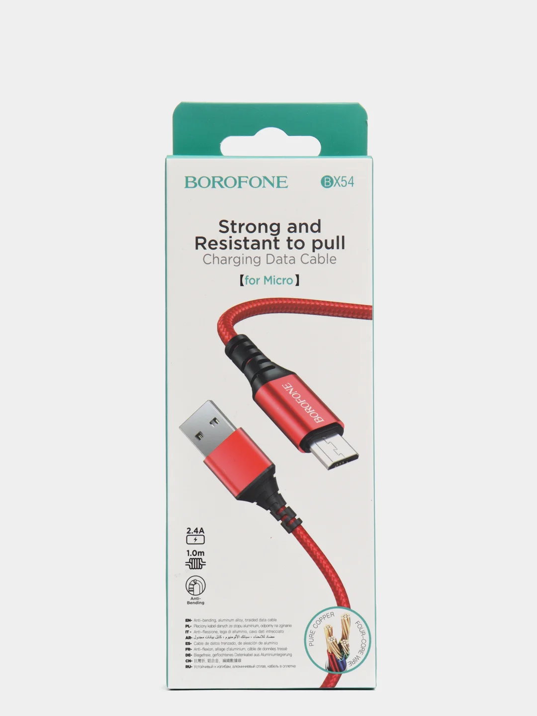 Красный кабель зарядный BOROFONE BX54 (1m, Micro-USB/Type-C/Lightning) для Android и Apple iPhone