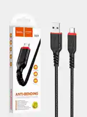 Черный usb-кабель HOCO X59 для зарядки и передачи данных Lightning/Micro USB/Type-C, 2.4A, 1 м
