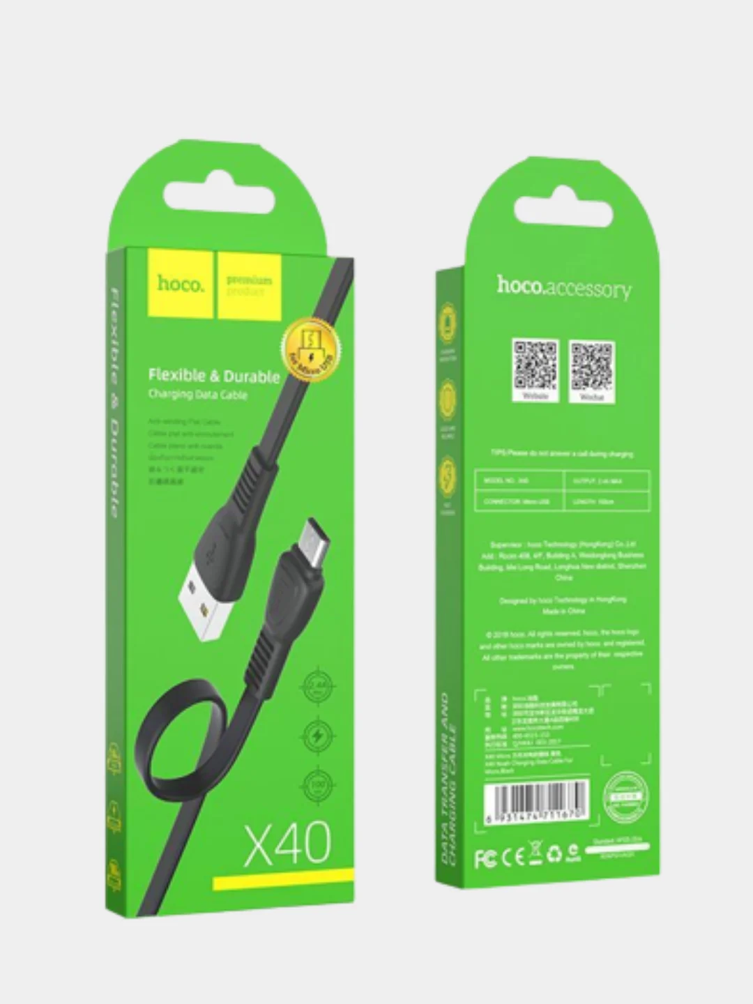 Белый usb-кабель HOCO X40 для зарядки и передачи данных Lightning/Micro USB/Type-C, 2.4A, 1 м