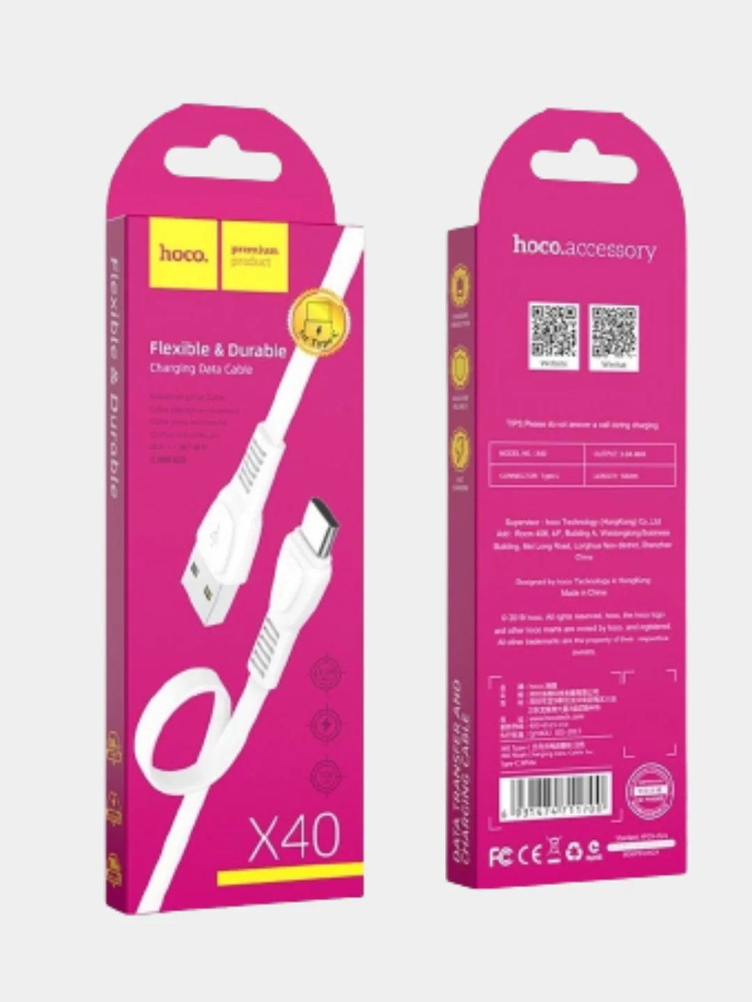 Белый usb-кабель HOCO X40 для зарядки и передачи данных Lightning/Micro USB/Type-C, 2.4A, 1 м