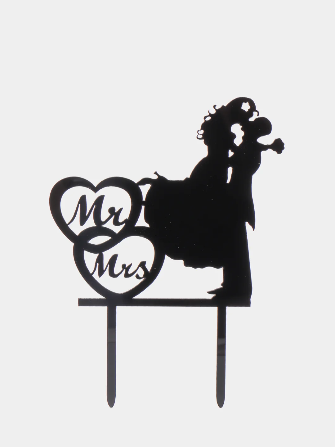 Черный топпер для свадебного торта молодожены "Mr&Mrs - поцелуй"
