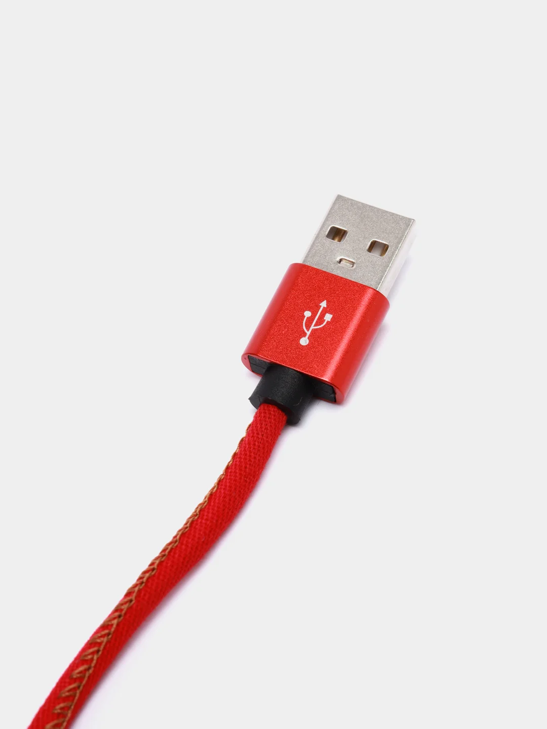 Красный кабель для зарядки 2.1А и передачи данных в джинсовой оплетке 30 см, 1-х, 2-х и 3 -х метра