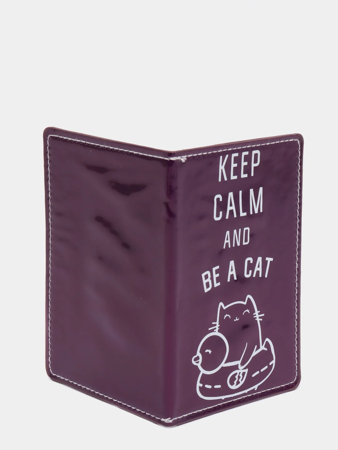 Паспортная обложка "KEEP CALM AND BE A CAT", зеркальный кожзам