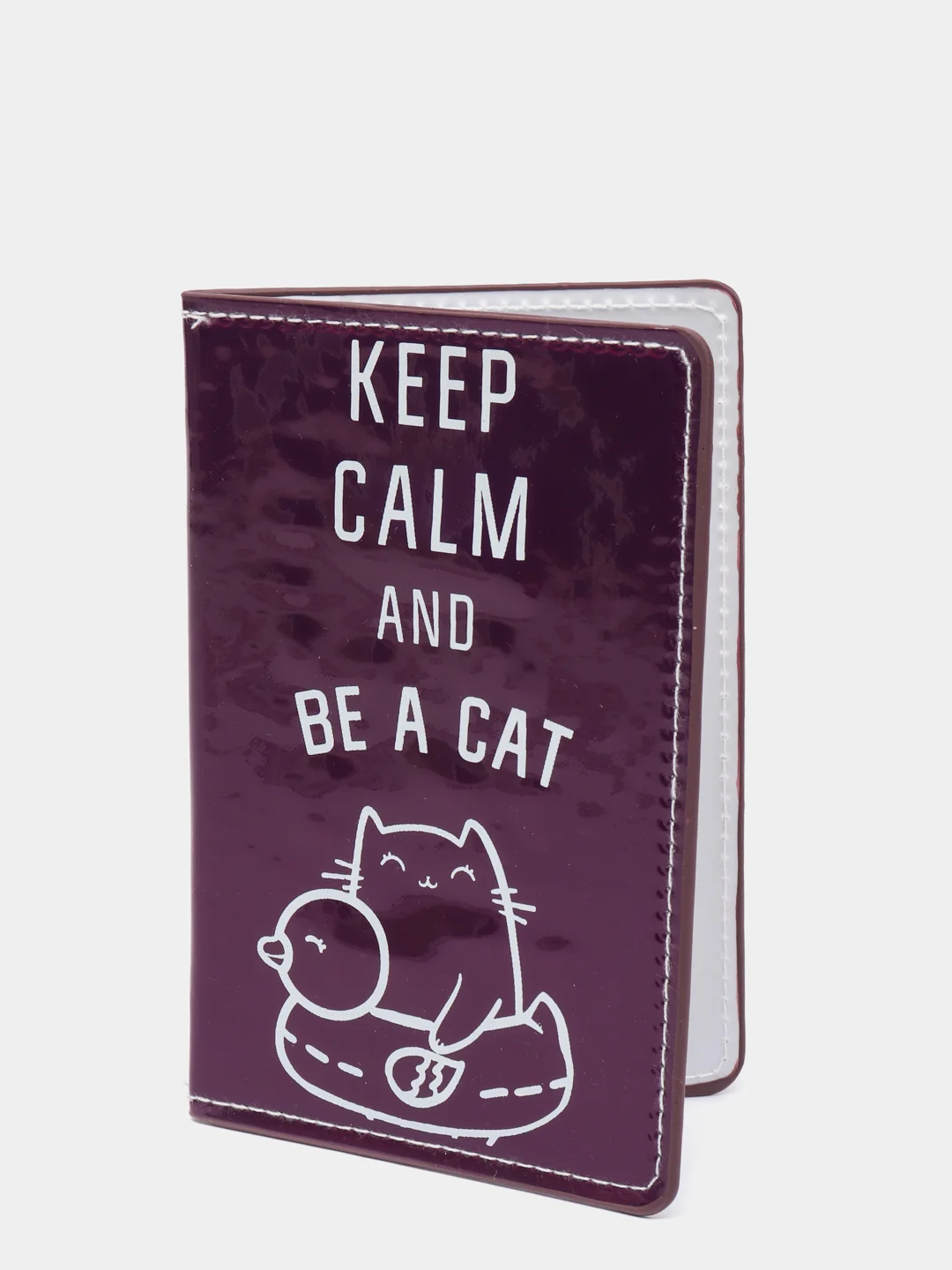 Паспортная обложка "KEEP CALM AND BE A CAT", зеркальный кожзам