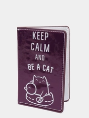 Паспортная обложка "KEEP CALM AND BE A CAT", зеркальный кожзам