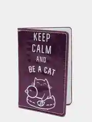 Паспортная обложка "KEEP CALM AND BE A CAT", зеркальный кожзам