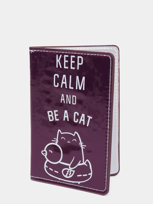 Паспортная обложка "KEEP CALM AND BE A CAT", зеркальный кожзам
