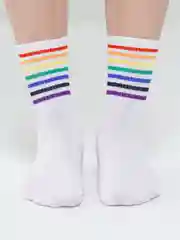 Белый высокие носки "Радуга"
