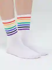 Белый высокие носки "Радуга"