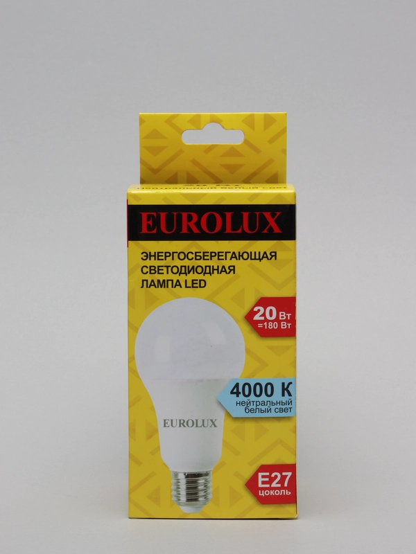 Лампа светодиодная Eurolux Е27, 20Вт, нейтральный белый свет, лампочка цоколь, груша